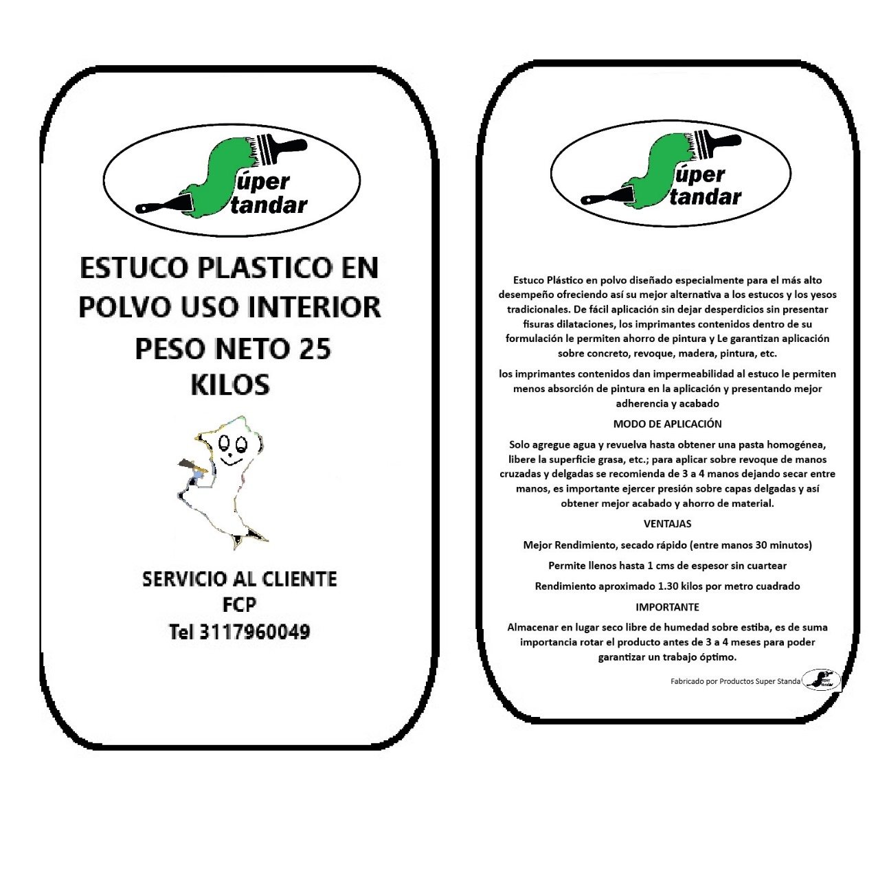 Estuco Plastico en Polvo x 25 Kilos.